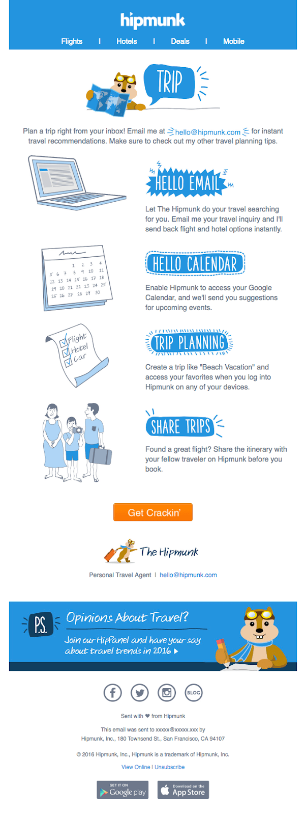 Hipmunk’s onboarding email