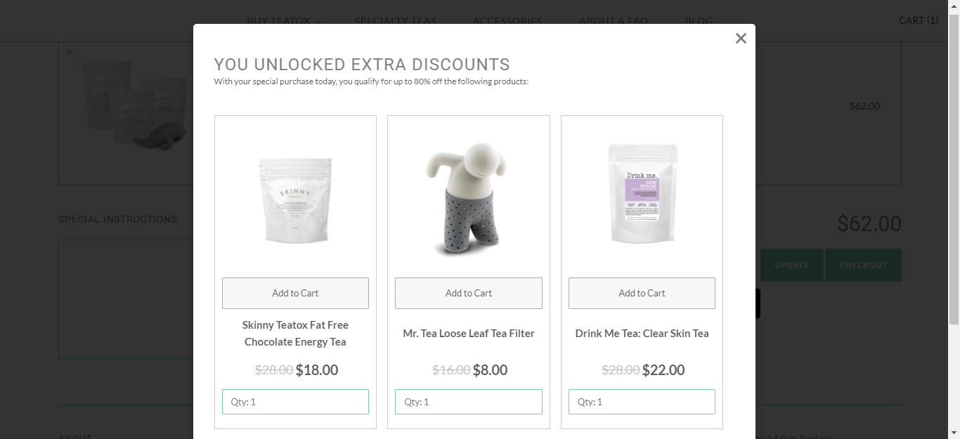 Skinnyteatox Upsell Pop-up Nudge
