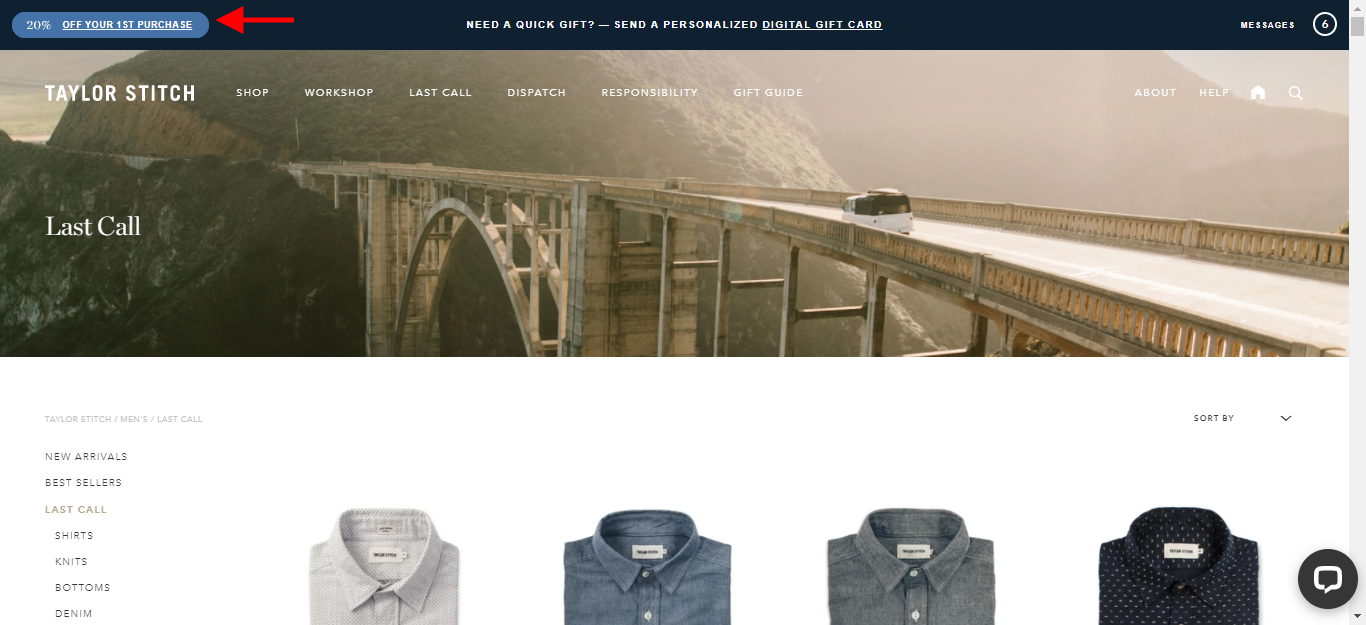 Taylor Stitch Navigation Bar Nudge