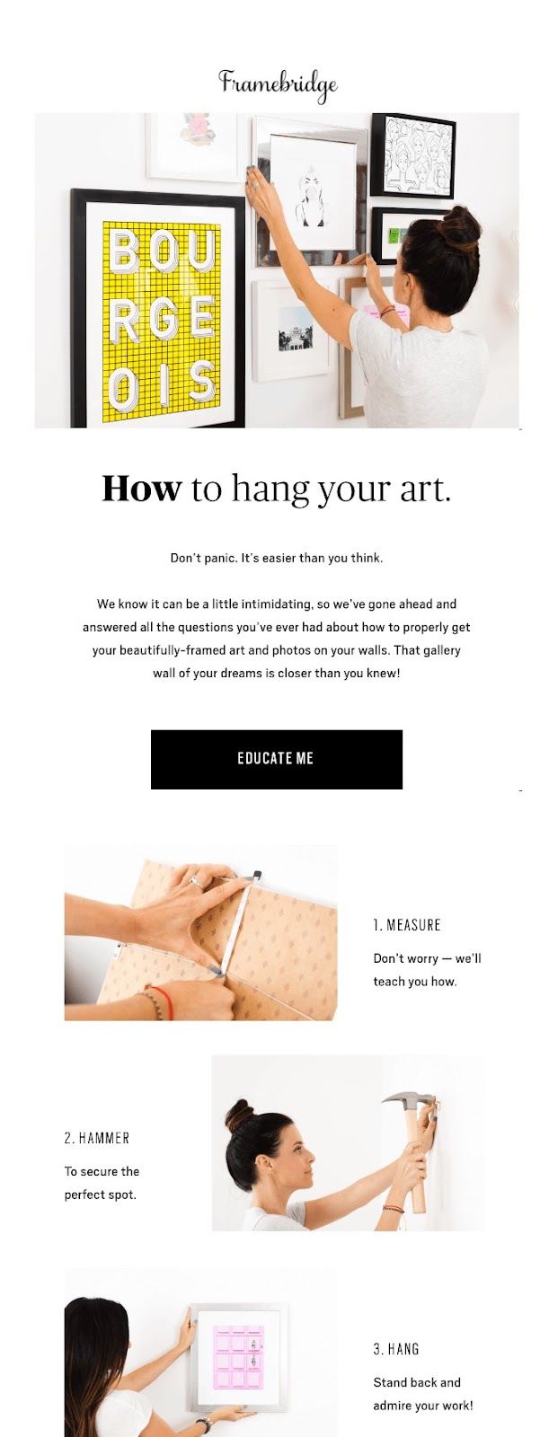 Example of lead nurturing email from Framebridge