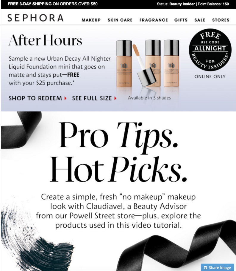 Example of lead nurturing email from Sephora