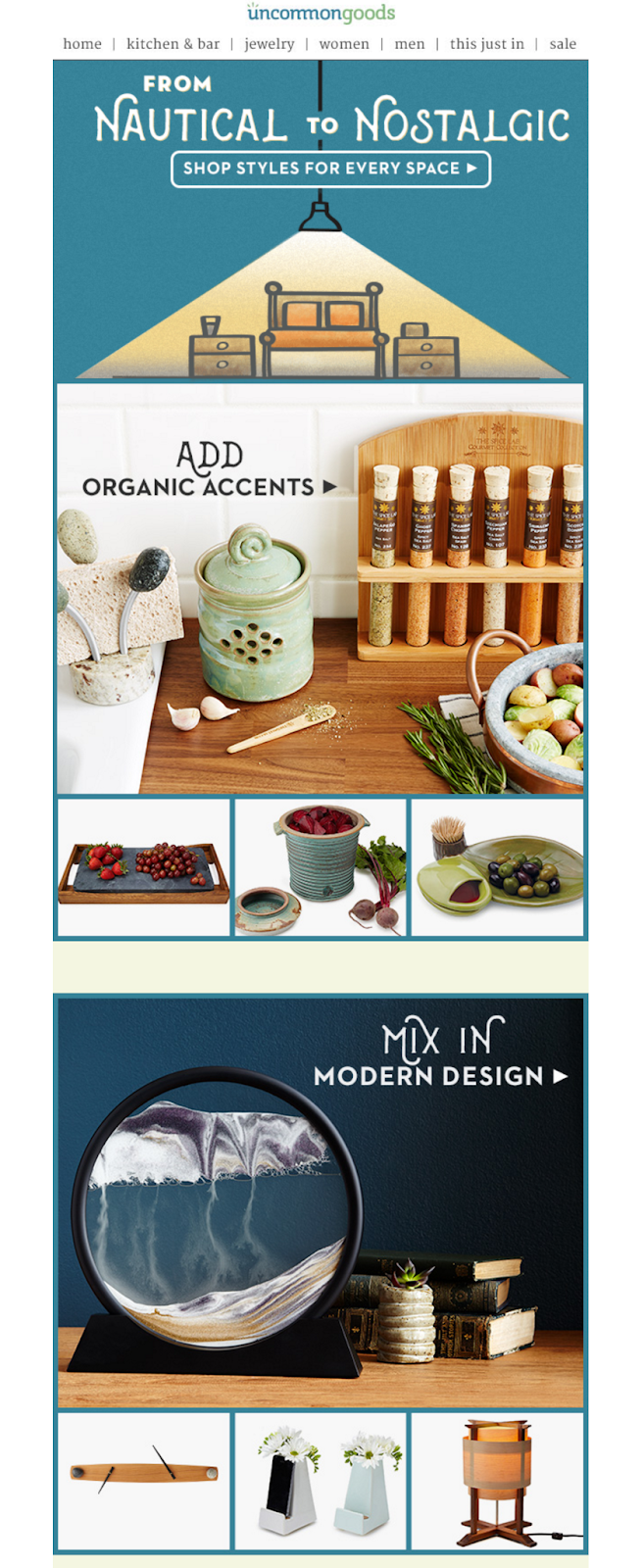 Example of lead nurturing email from Uncommon Goods