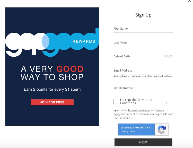 Example of lead nurturing email from Gap