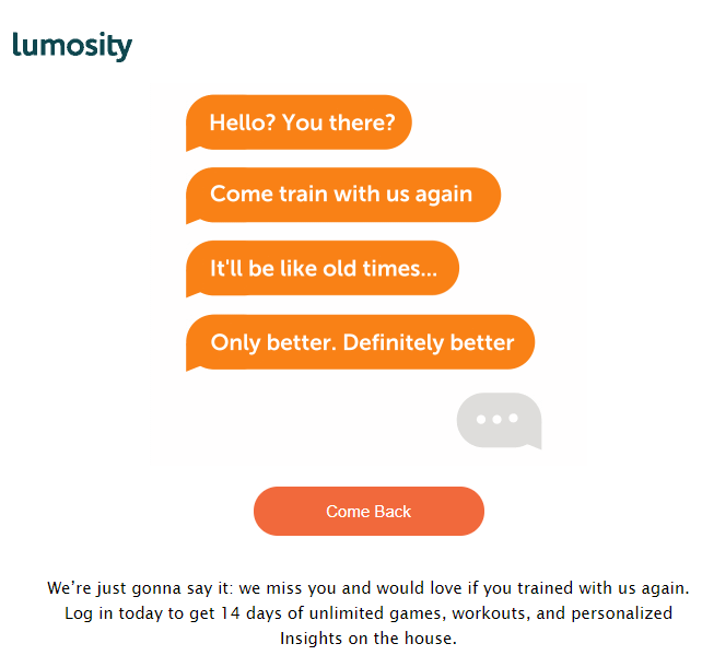 Example of lead nurturing email from Lumosity