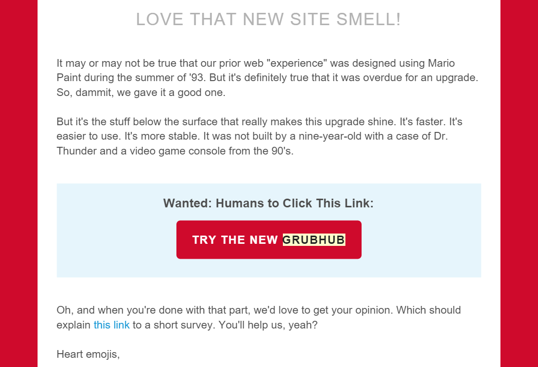 Example of lead nurturing email from GrubHub