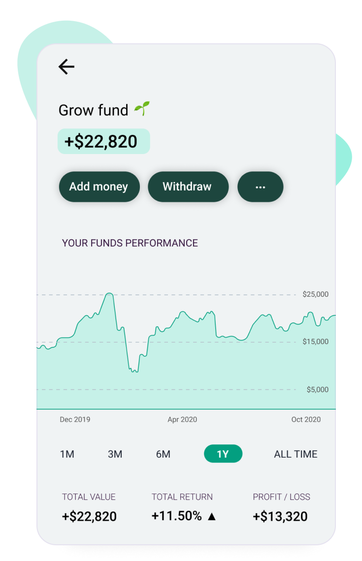 screen showing you you can easily add or withdraw money from those funds