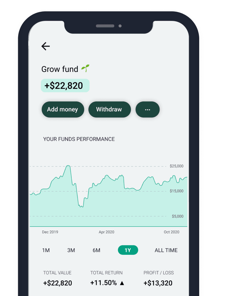screenshot of the grow fund screen