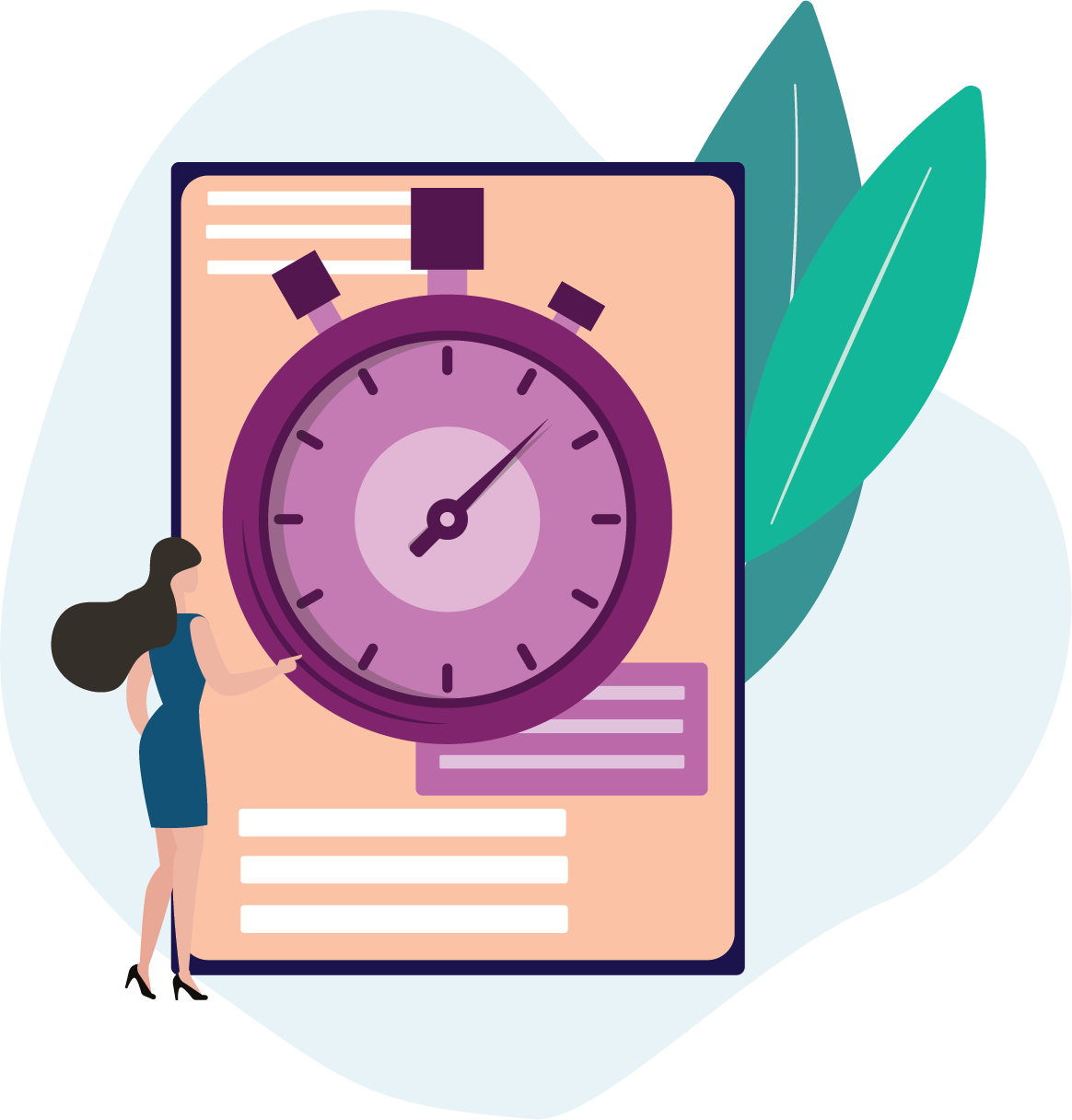 Graphic of user with stop watch, completing tasks quickly with property tax software