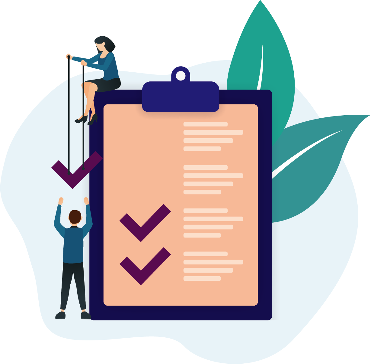 Graphic of users with clipboard, checking off to do list for property tax data tasks