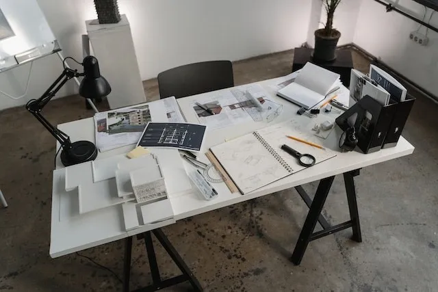 Sets of plans on a table