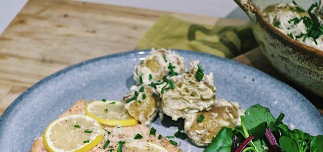 British trout with fresh horseradish potatoes, watercress and beetroot