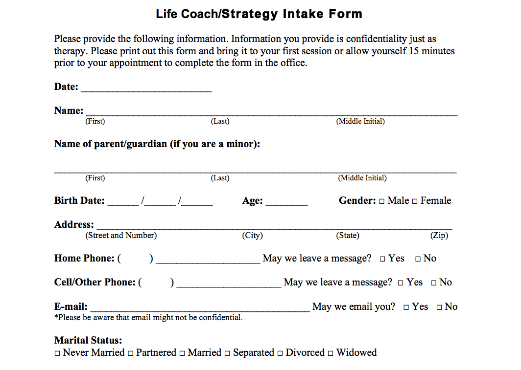 A coaching intake form