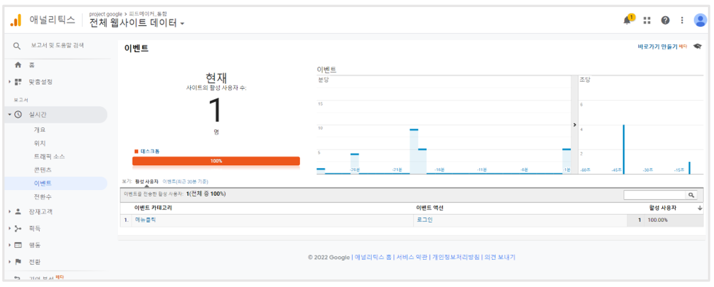 GA실시간데이터확인 이벤트