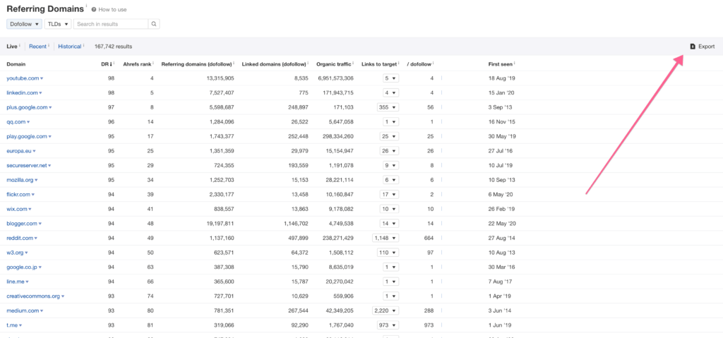 exporter résultats ahref