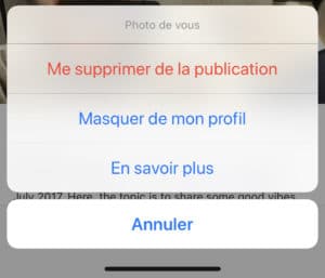 Masquer une identification de mon profil instagram