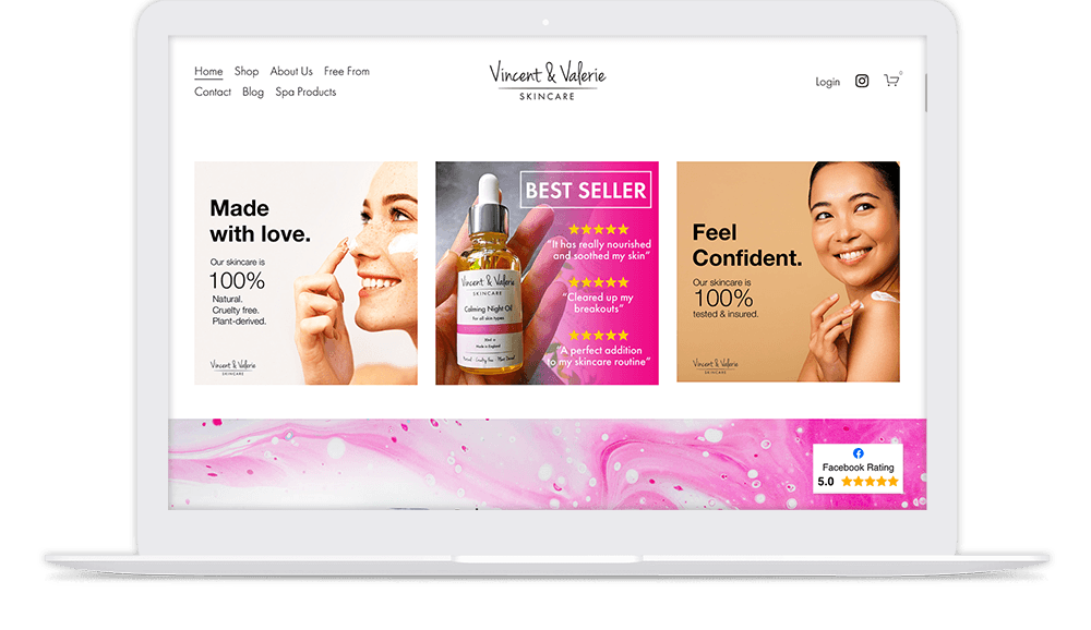 New website design shown on laptop for a skincare business.