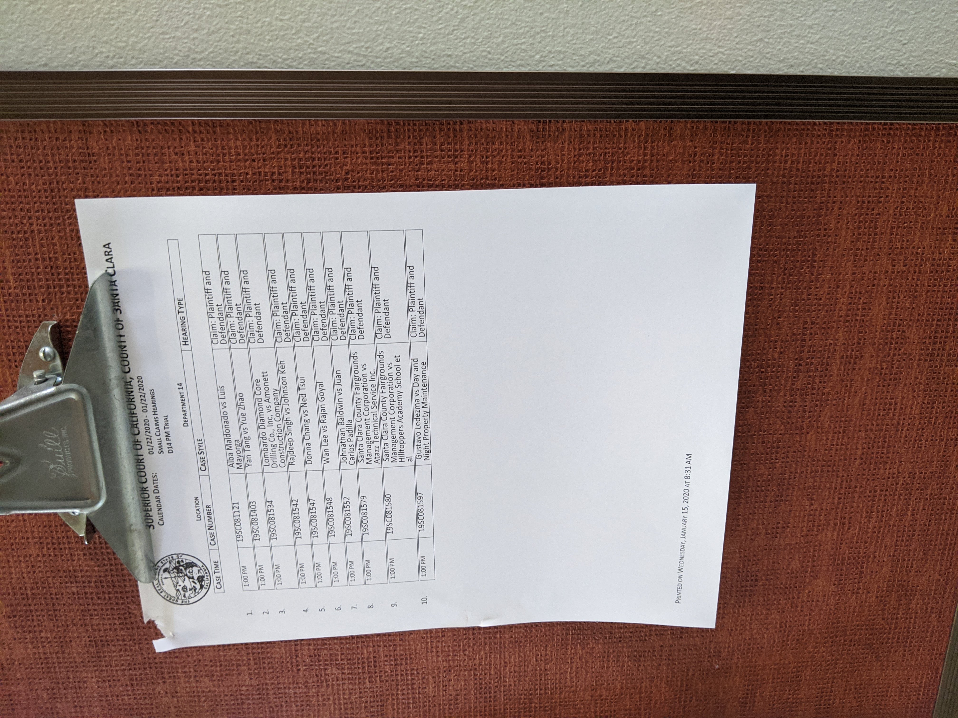 Locate Your Case on the Schedule