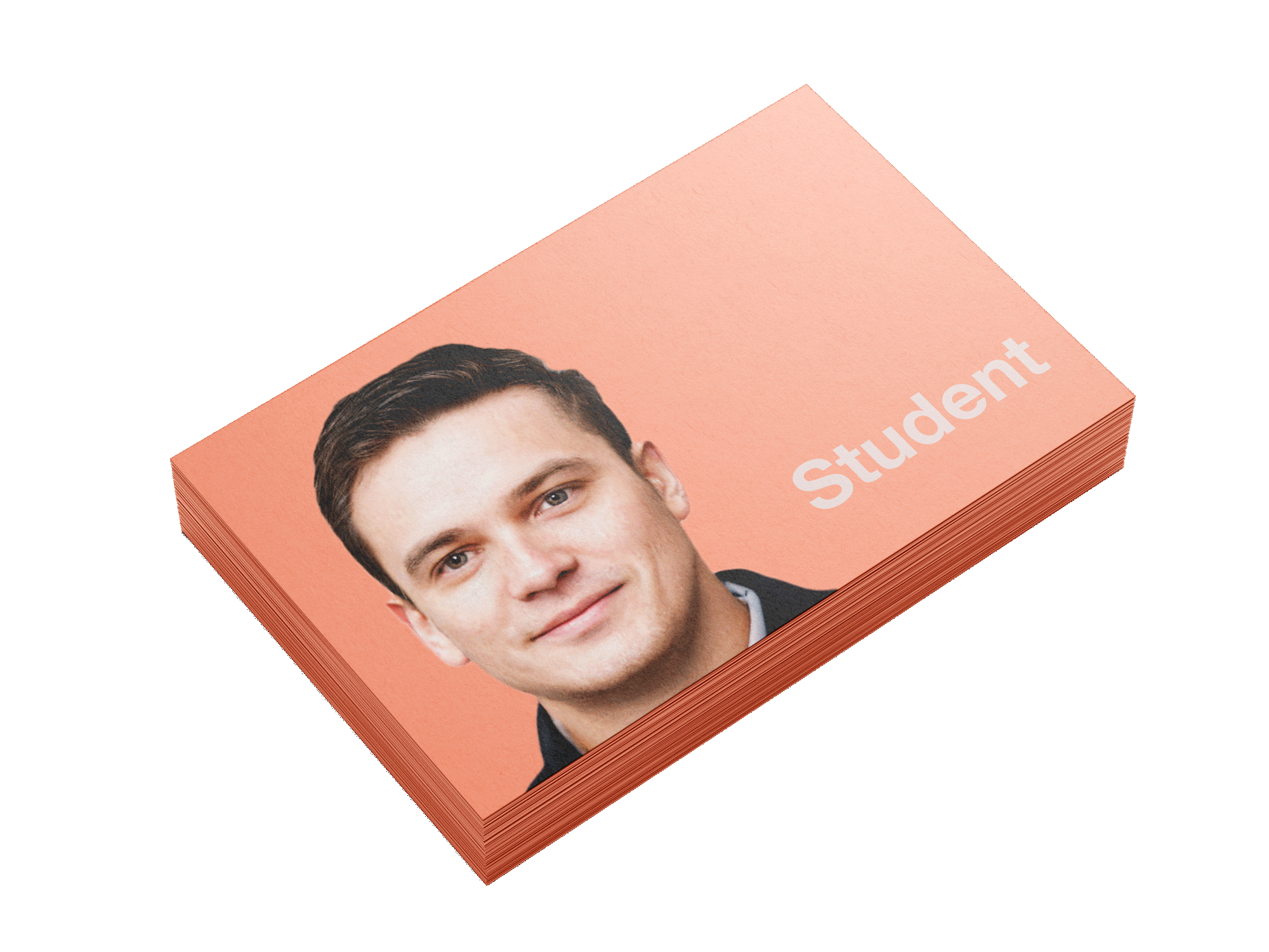 A GIF loop of a stack of business cards showing images of different personas one after another.