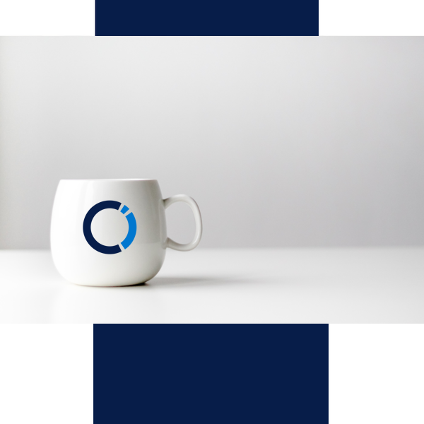 A simple picture of an ourCIO coffee cup with a white background.