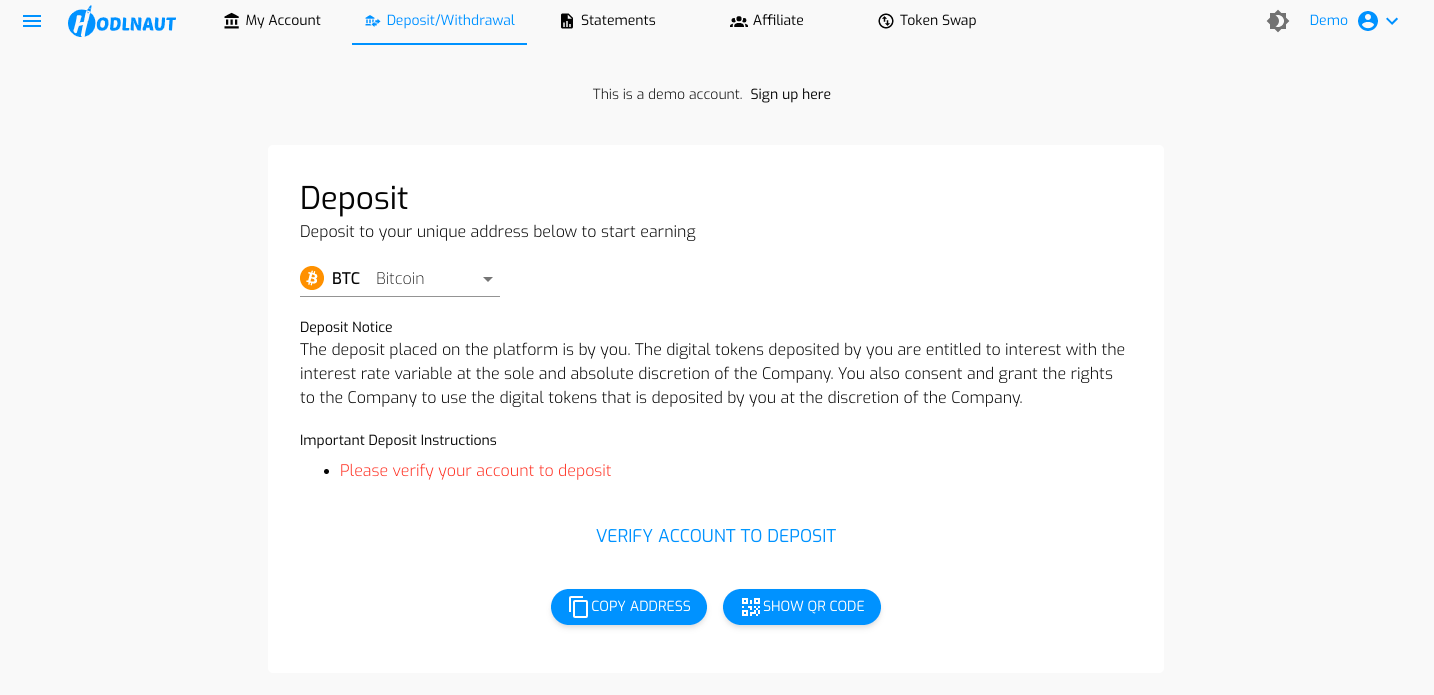 deposit from the drop-down