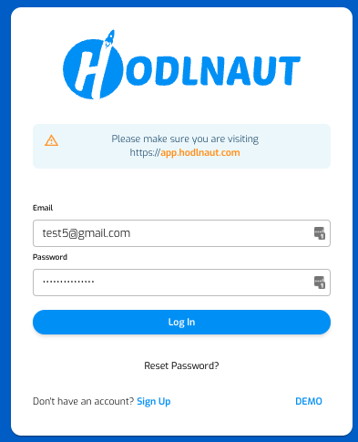 Log in to your Hodlnaut account
