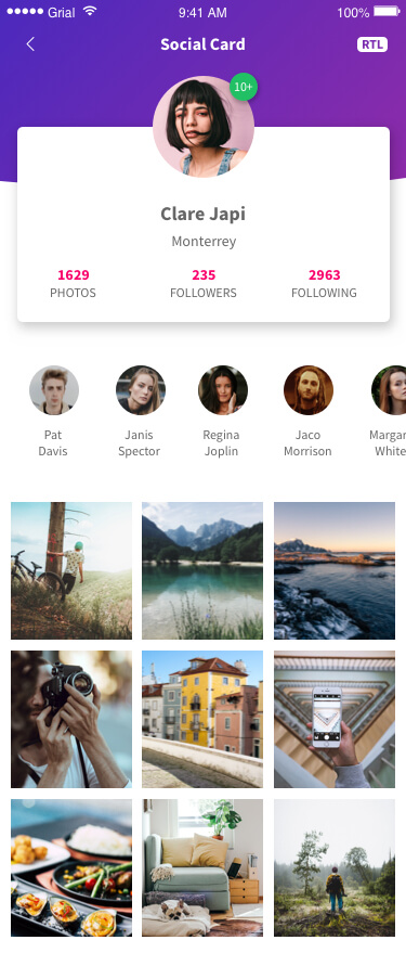 Social Card Page Xamarin.Forms XAML
