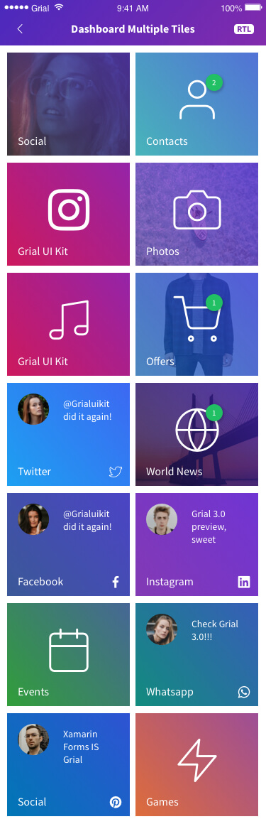 Dashboard Multiple Tiles Page Xamarin.Forms XAML