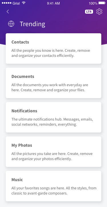 Navigation Cards Description Page Xamarin.Forms XAML