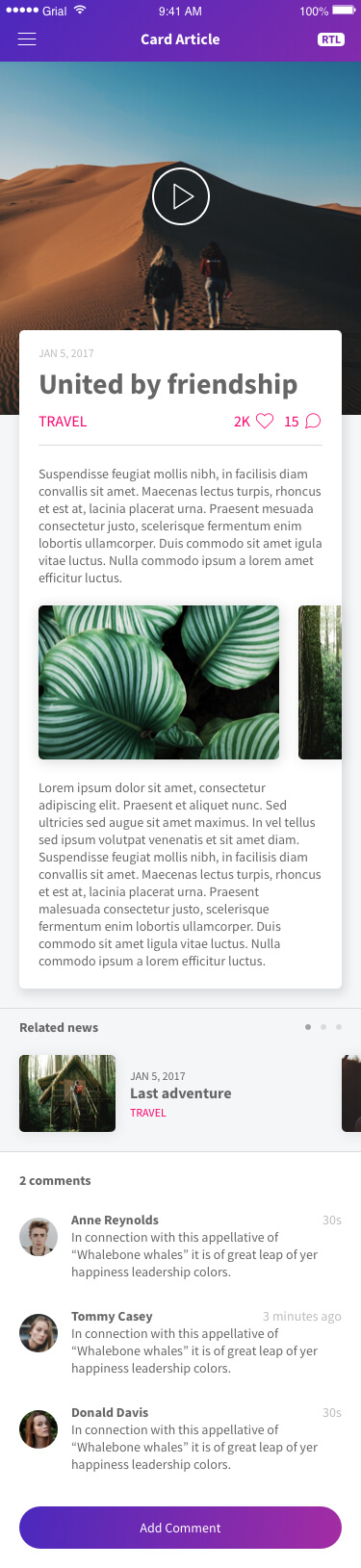 Card Article Page Xamarin.Forms XAML