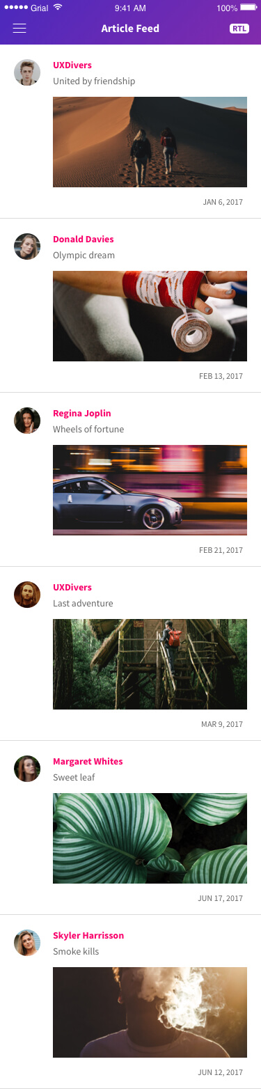 Articles Feed Page Xamarin.Forms XAML