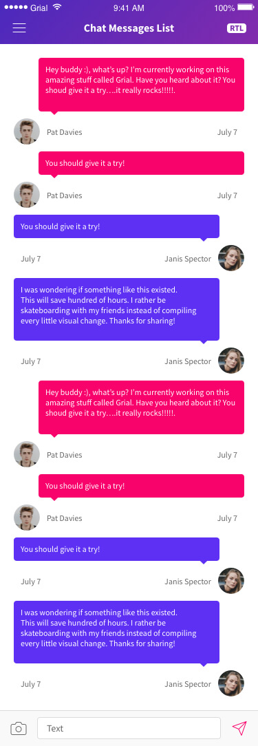Chat Messages List Page Xamarin.Forms XAML