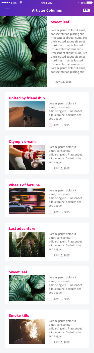 Articles Columns Page Xamarin.Forms XAML