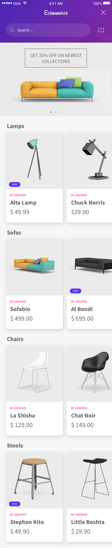 Ecommerce Main Page Xamarin.Forms XAML