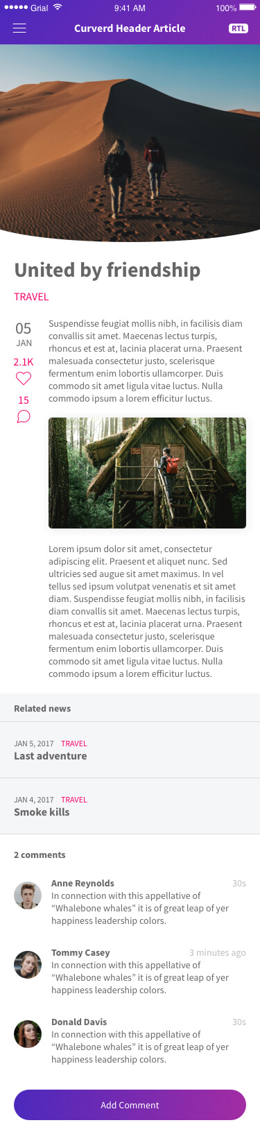 Curverd Header Article Page Xamarin.Forms XAML