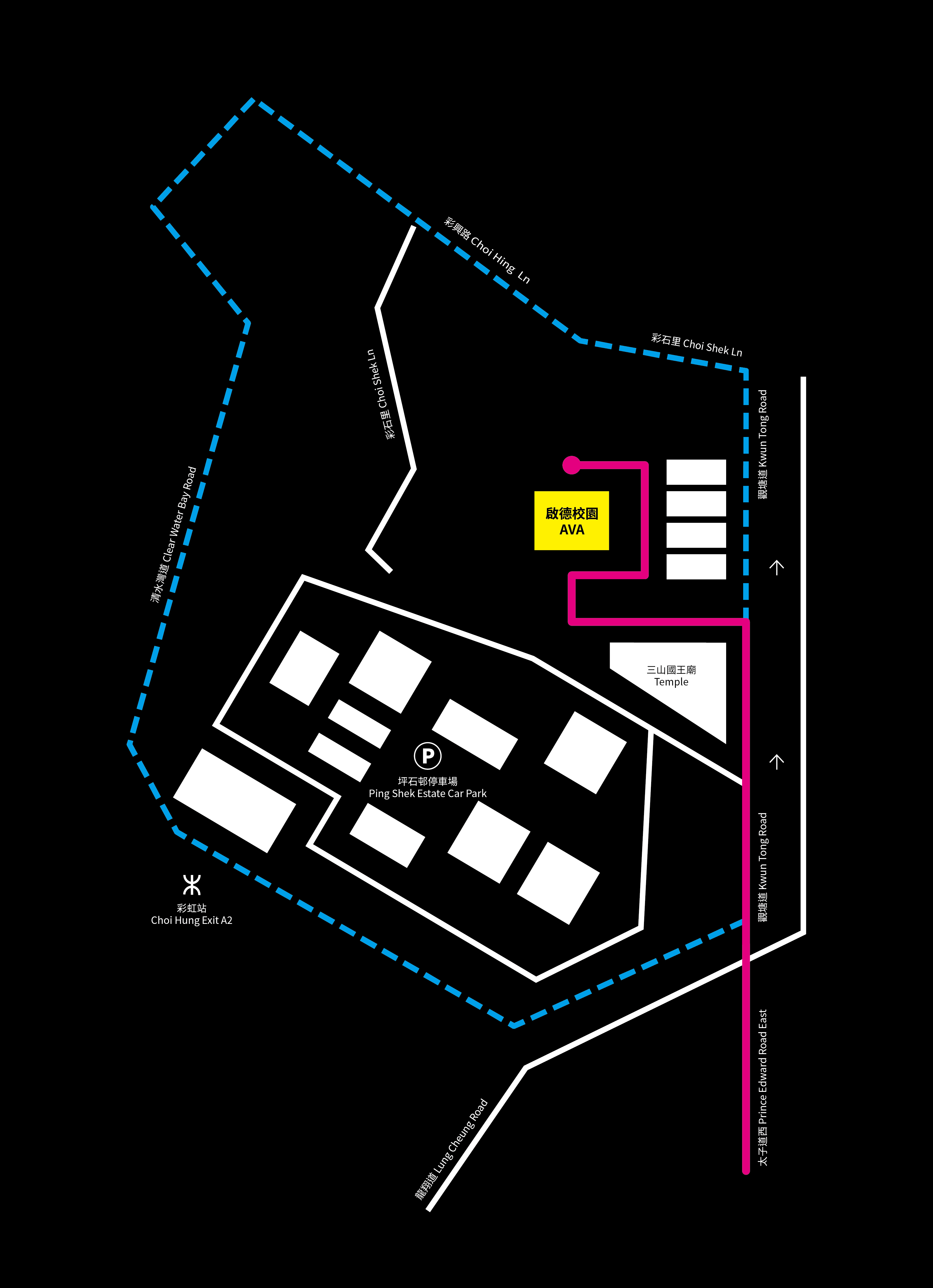 A car map for going to Academy of Visual Arts campus