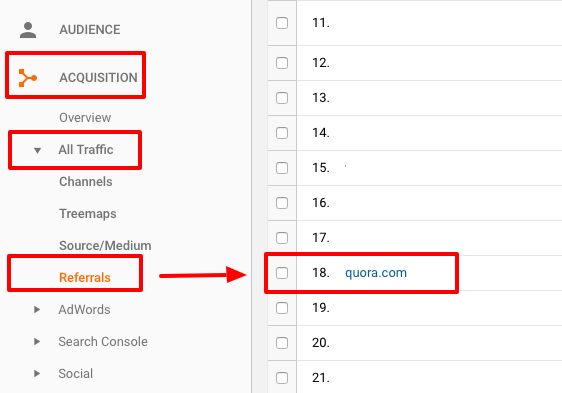Quora referral traffic