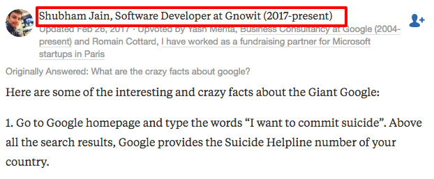 Quora profile tagline