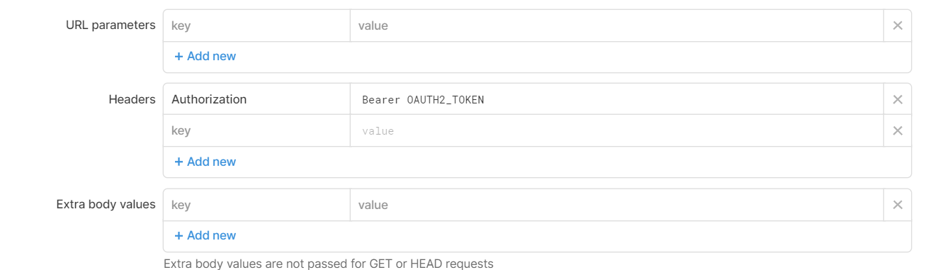 image showing the headers and parameters in the DocuSign resource