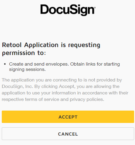 Docusign permission window