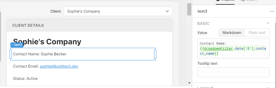 connected text values to contact database