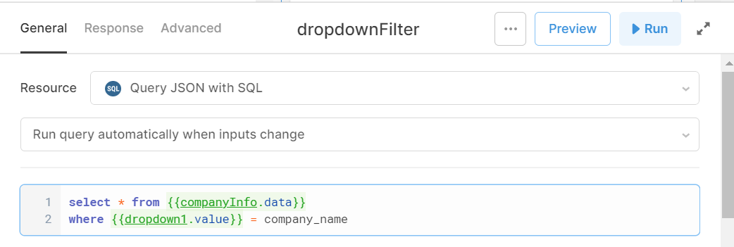 dropdown filter SQL query in Retool