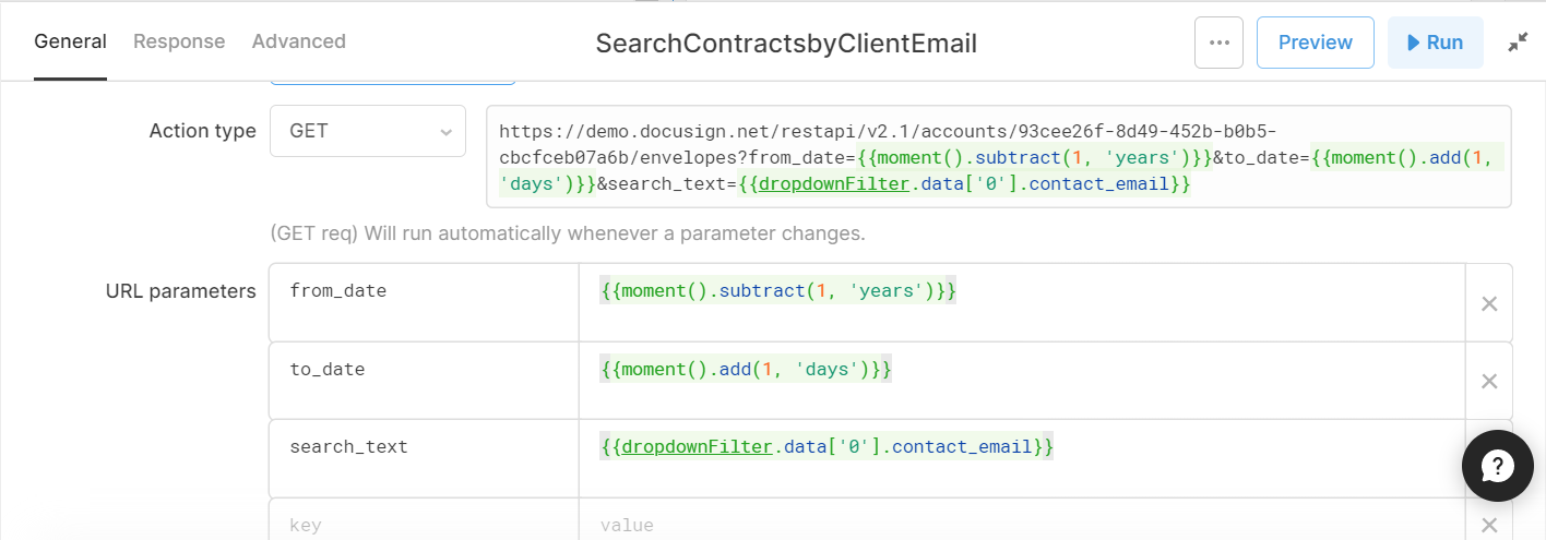 search parameters for a docusign get query