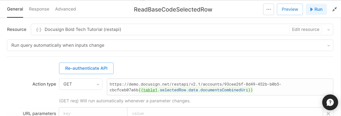 read base code of docusign contract for selected row query 