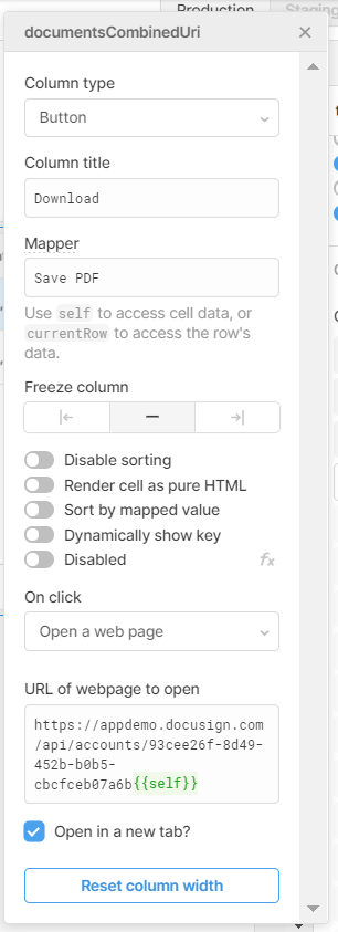 button values for contract tab;e