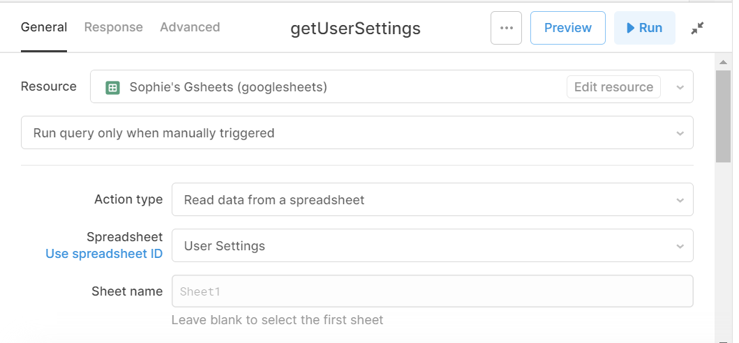 User settings query to fetch settings