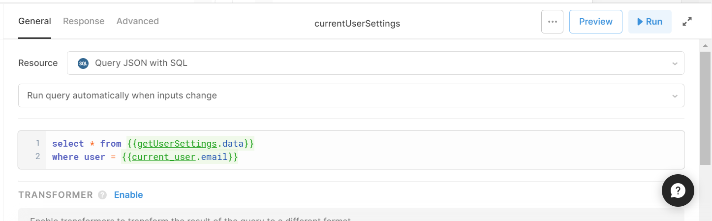 SQL query to filter settings by user within Retool