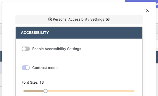 Settings modal with enable settings toggle