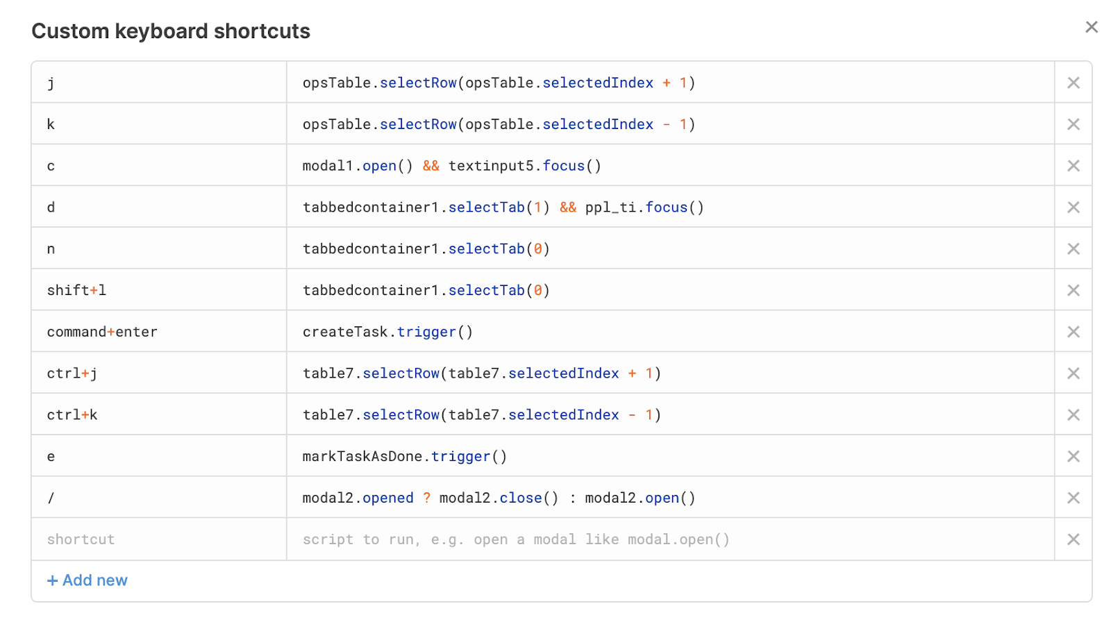 keyboard shortcuts example in Retool