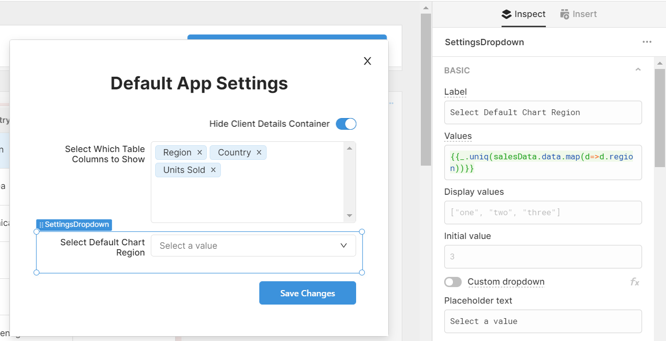 Settings for the default chart region