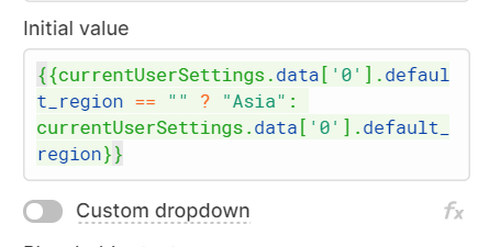 default value for the chart region dropdown